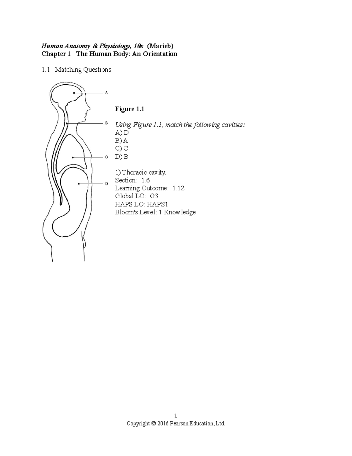 Ch 01 Test Bank - Practice Material - Human Anatomy & Physiology, 10e ...