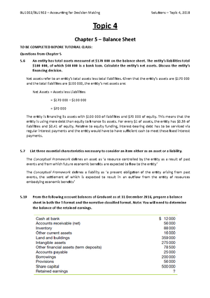 BU1002 Topic 09 Tutorial Solutions 2018 - BU1002/BU1902 – Accounting ...