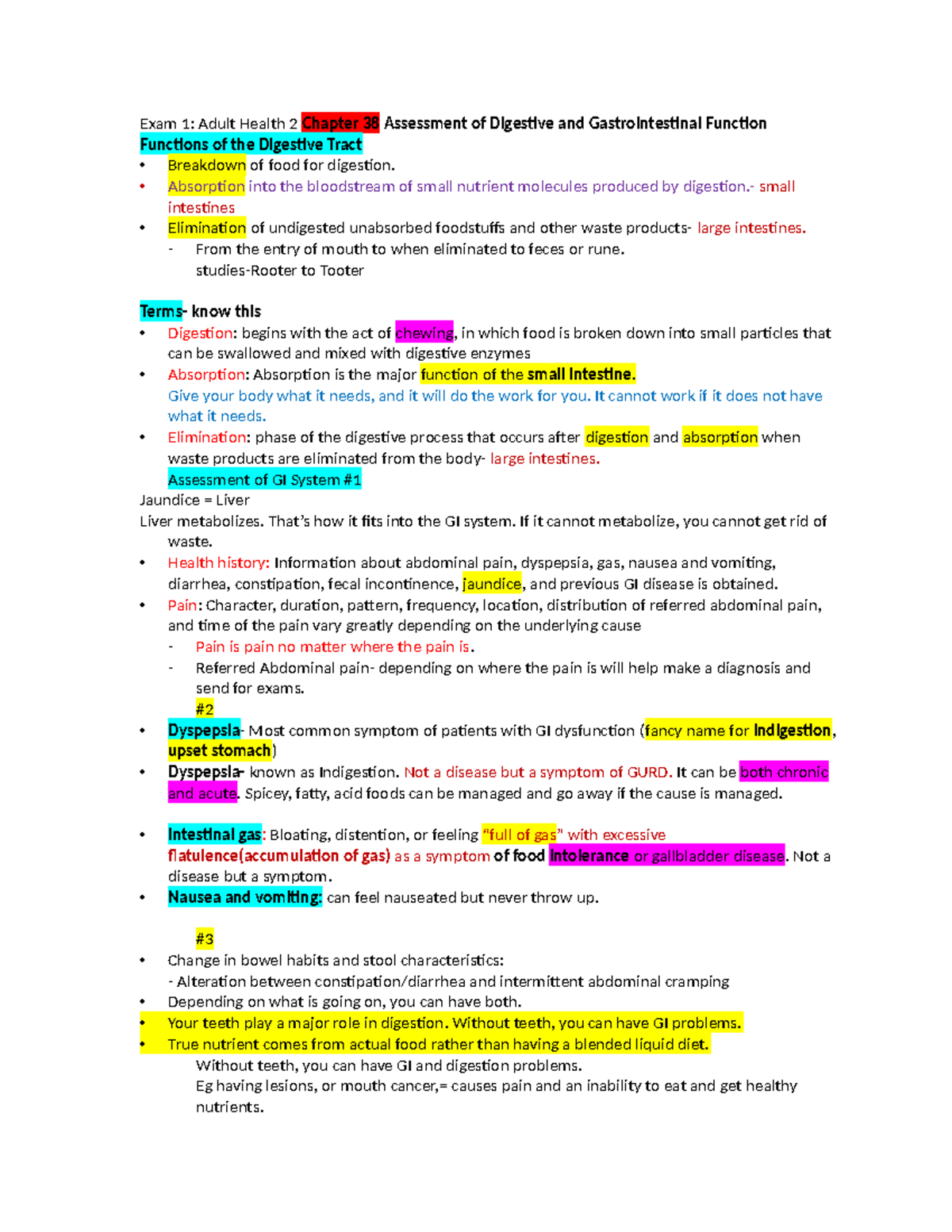 Exam 1 38 - exam 1 notes - Exam 1: Adult Health 2 Chapter 38 Assessment ...