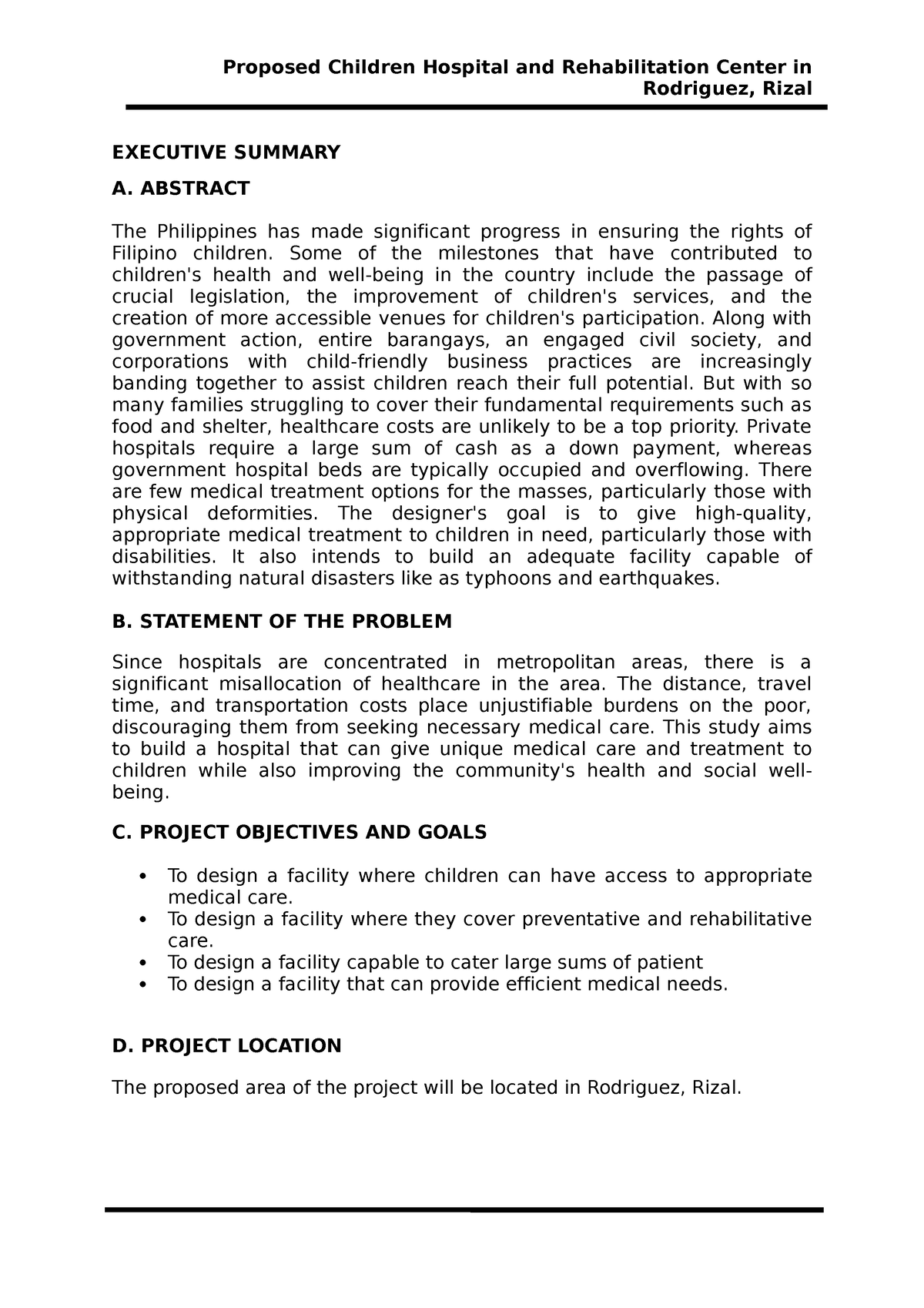 Proposed Children Hospital and Rehabilitation Center in Rodriguez ...