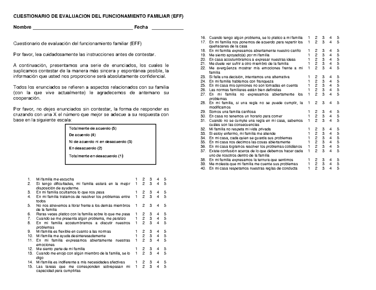 Cuestionario De Evaluación Del Sistema Familiar Cesf Pdf