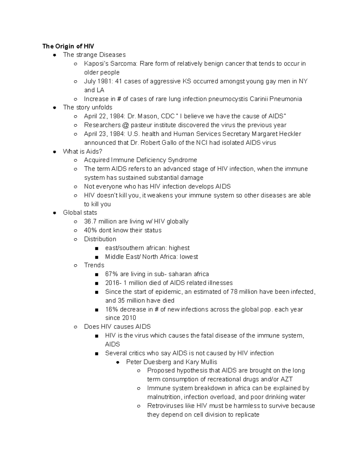 HIV AIDS notes - The Origin of HIV The strange Diseases Kaposi’s ...