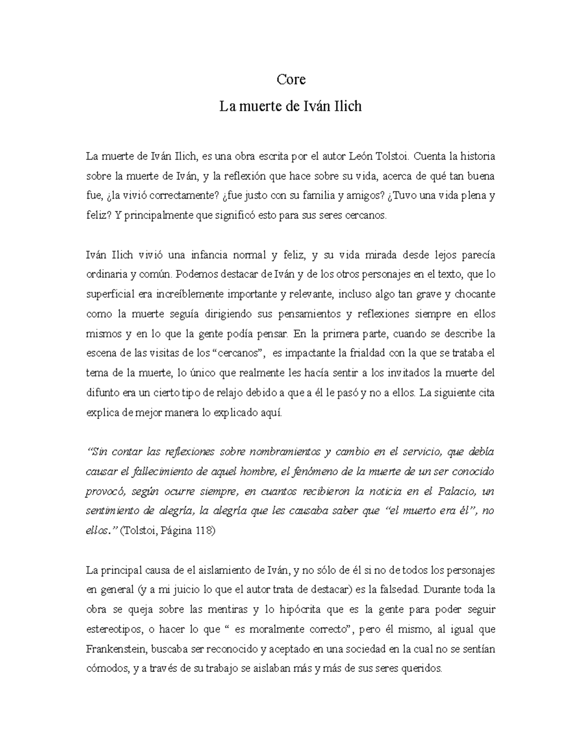 Core Tostoi Nota 6 0 Core La Muerte De Ivan Ilich La Muerte De Ivan Ilich Es Una Obra Escrita Studocu