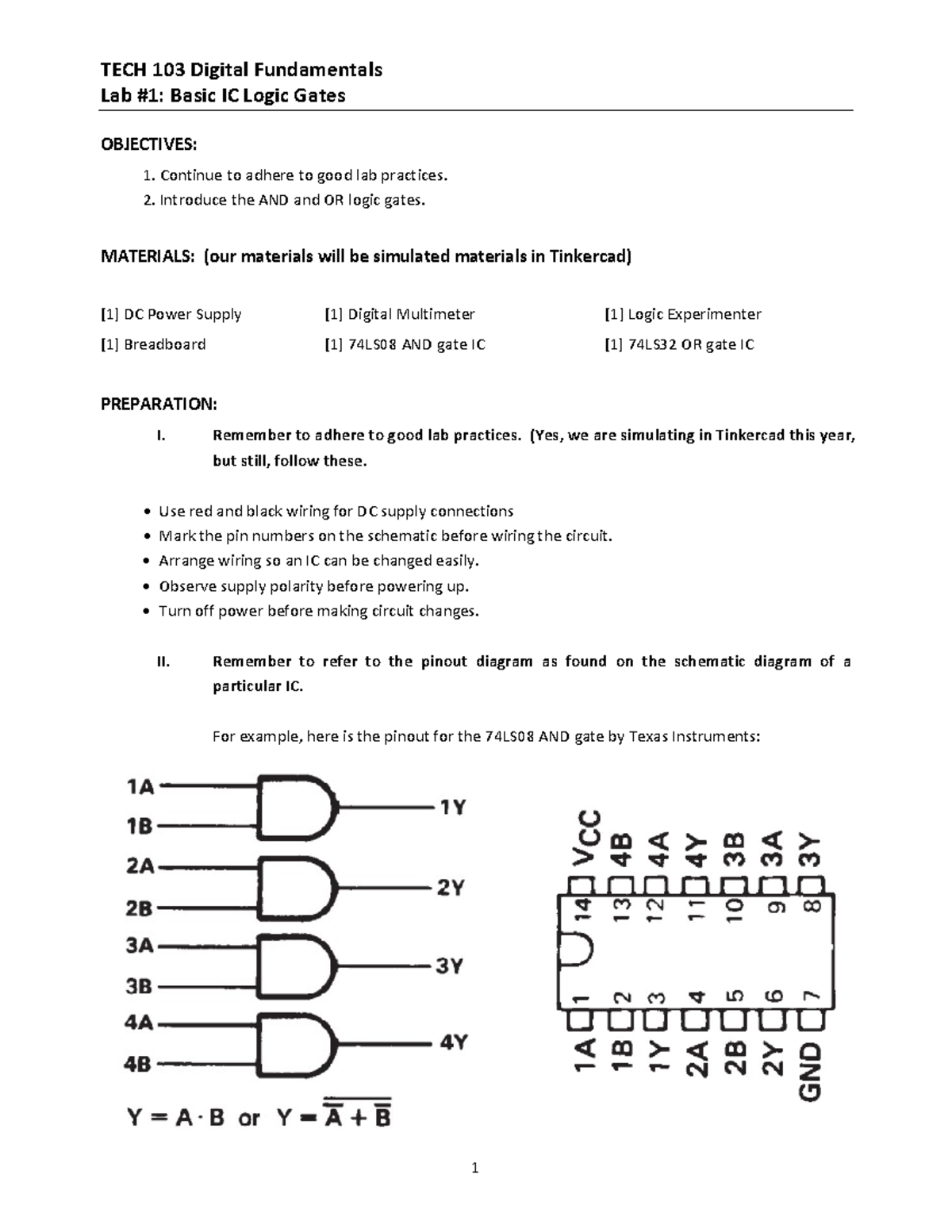 Lab 1 Basic Gates first lab Lab 1 Basic IC Logic Gates OBJECTIVES