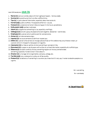 7c Vocab - Level 2B Vocabulary: Unit 7C 1. Tourist(n): someone who ...