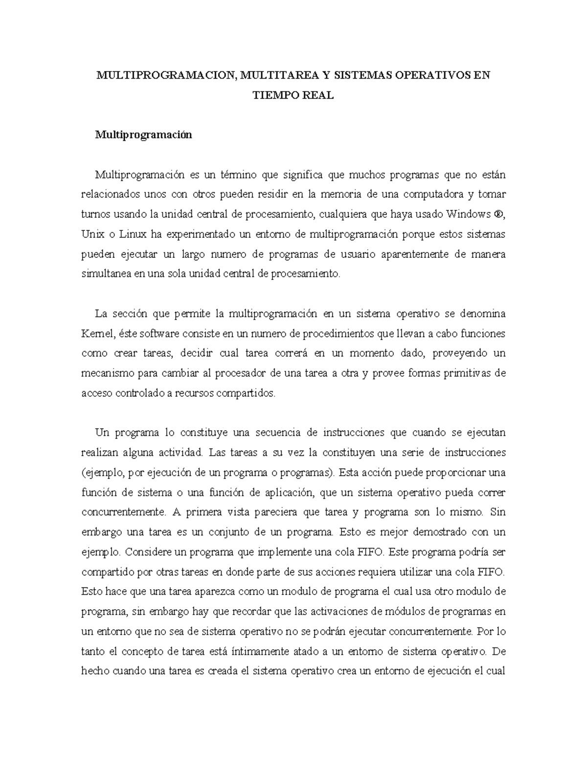 Conceptos basicos de un sistema multitarea - MULTIPROGRAMACION ...