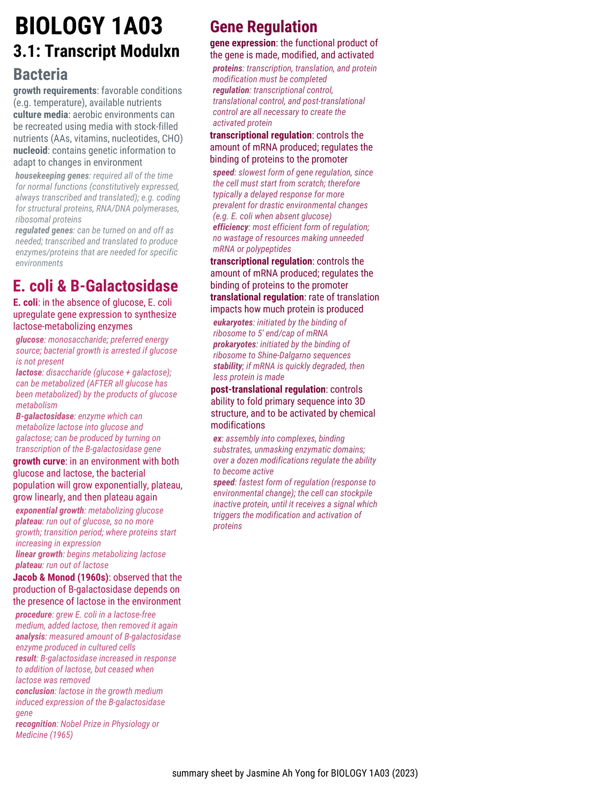 Theme 3A Module Notes - 3: Transcript Modulxn BIOLOGY 1A Bacteria ...