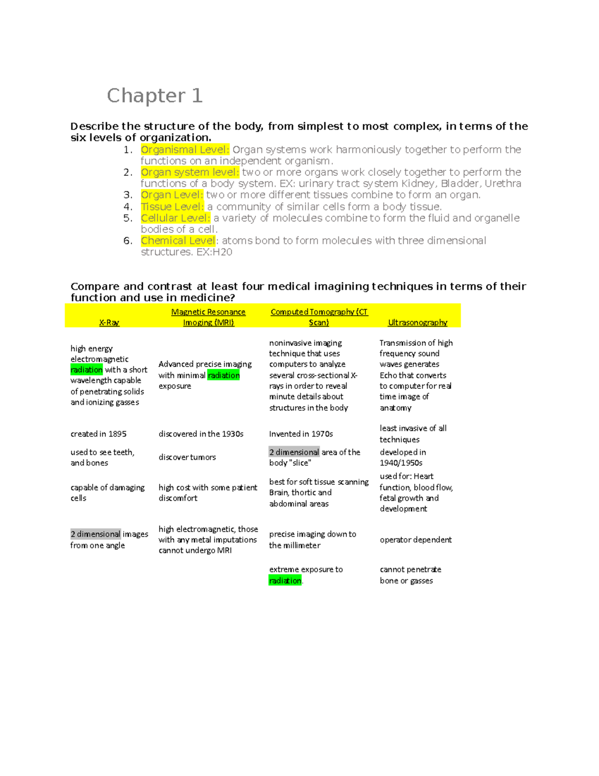 Chapter 1 and 2 Learning Questions - Chapter 1 Describe the structure ...