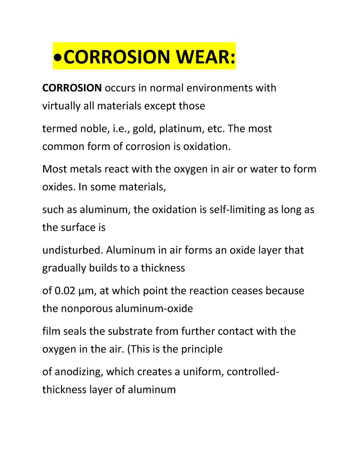 Corrosion WEAR - CORROSION WEAR: CORROSION Occurs In Normal ...