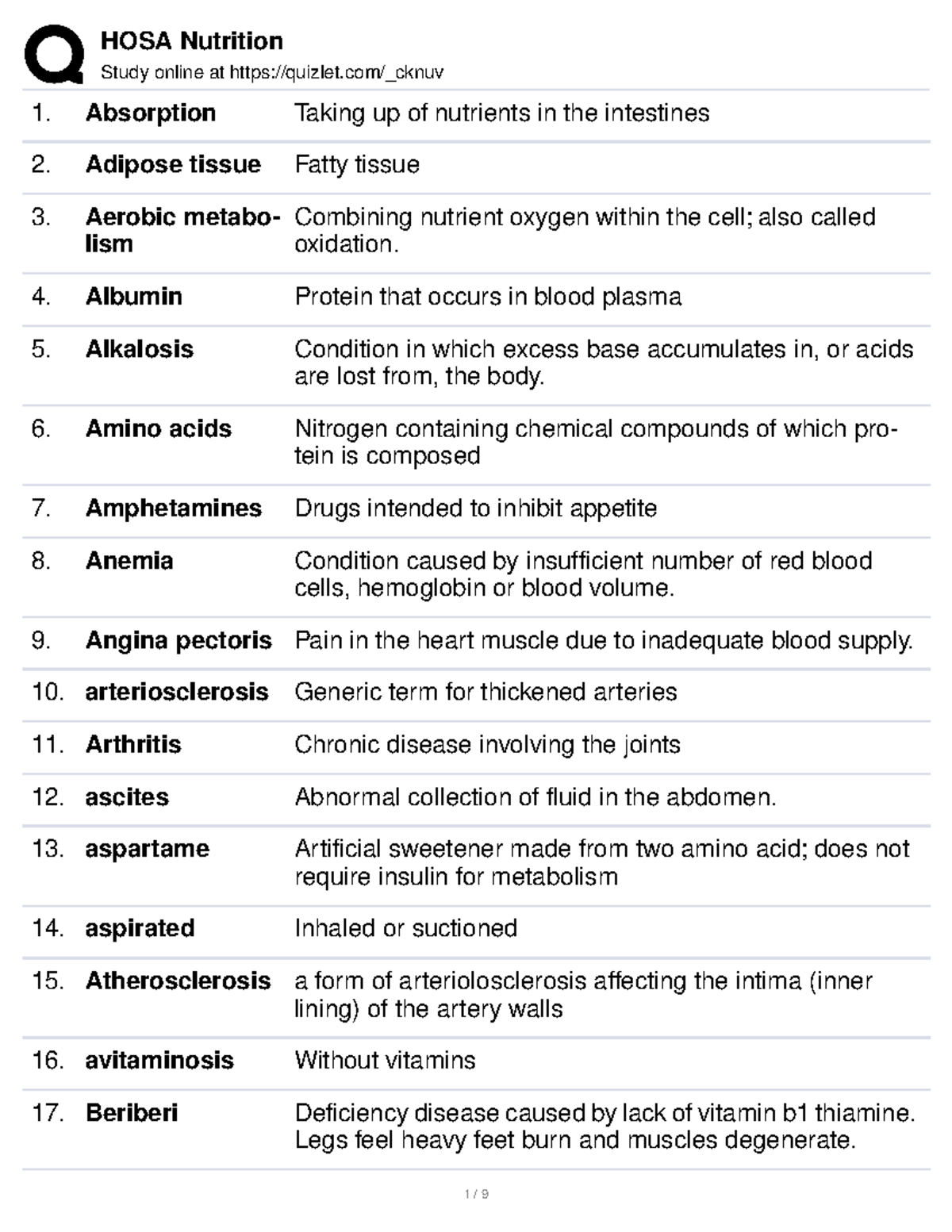 Nutrition vocabulary Study online at quizlet/_cknuv Absorption Taking