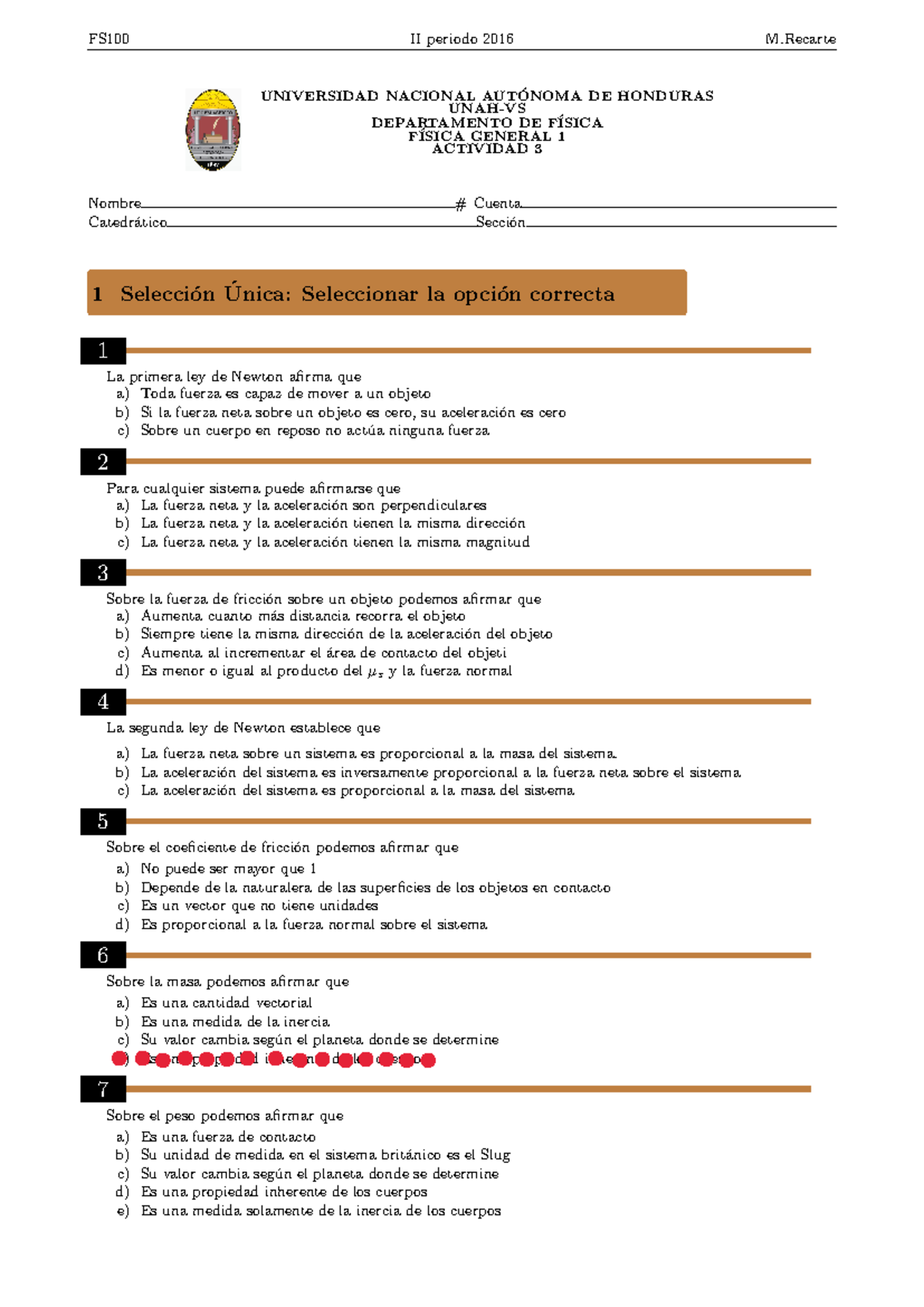 D Guia 3 Dinamica Iii Periodo 2016 Mr Universidad Nacional Aut ́onoma De Honduras Unah Vs 5830