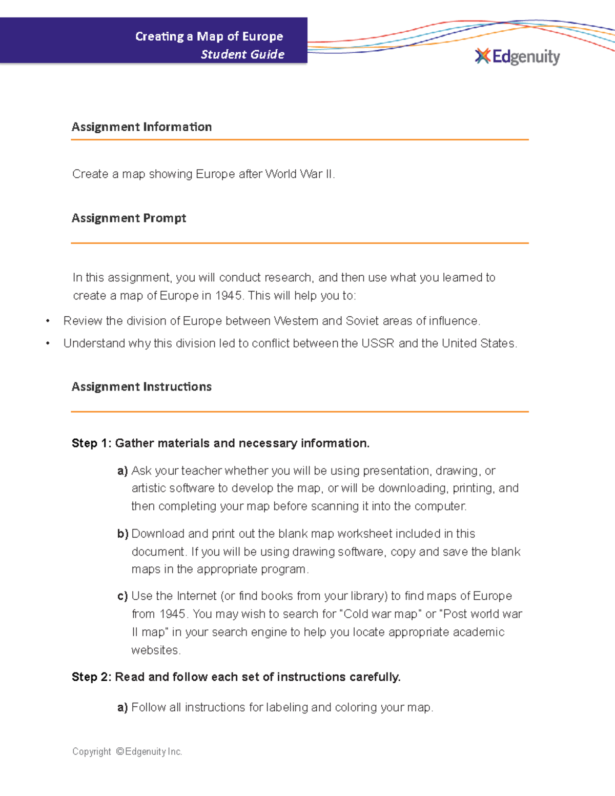 Creating a Map of Europe Student Guide - Assignment Information Create ...