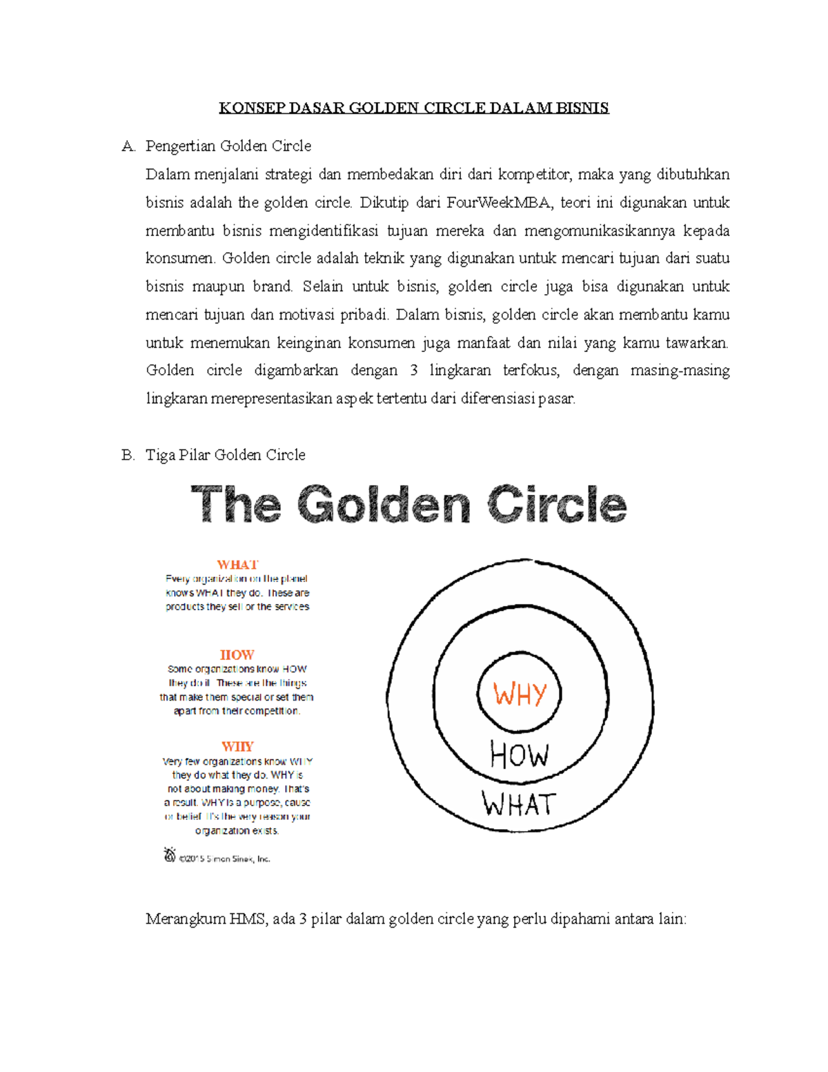 Konsep Dasar Golden Circle Dalam Bisnis KONSEP DASAR GOLDEN CIRCLE DALAM BISNIS A. Pengertian