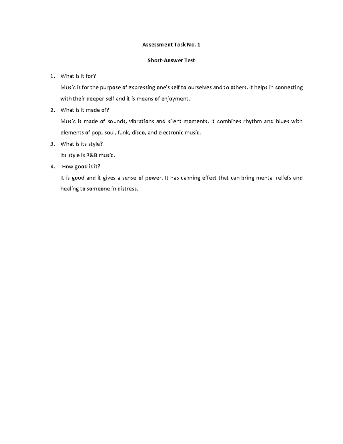 Assessment Task No1 - answer - Assessment Task No. 1 Short-Answer Test ...