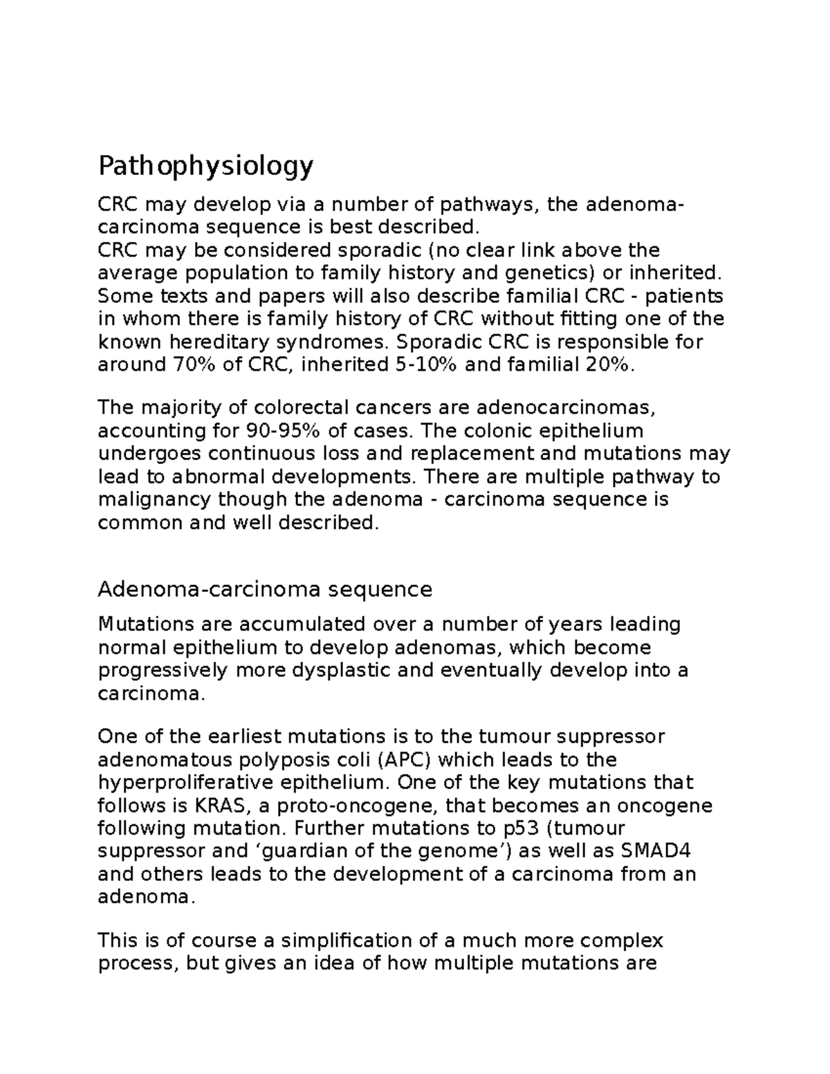 Pathophysiology of colorectal cancer - Pathophysiology CRC may develop ...