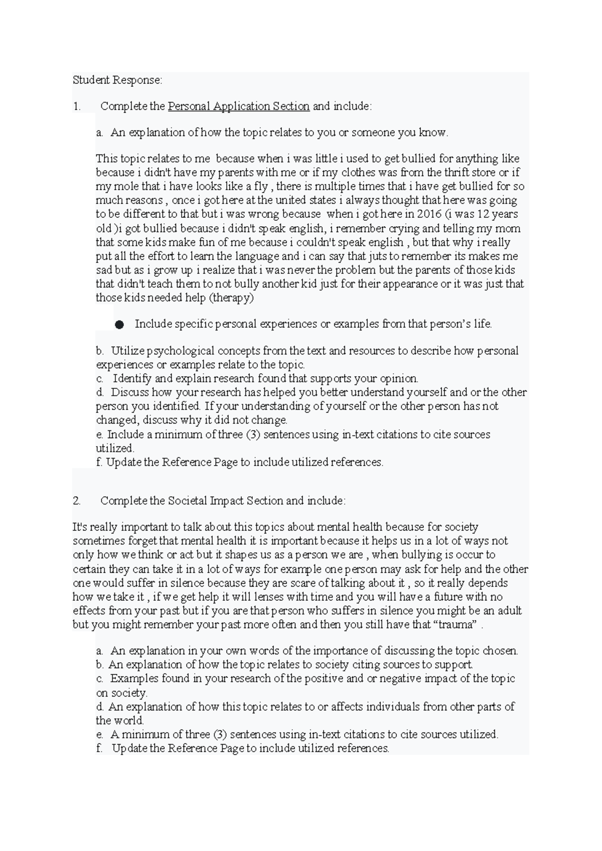 IOP Part 4 Personal Application and Societal Impact - Student Response ...