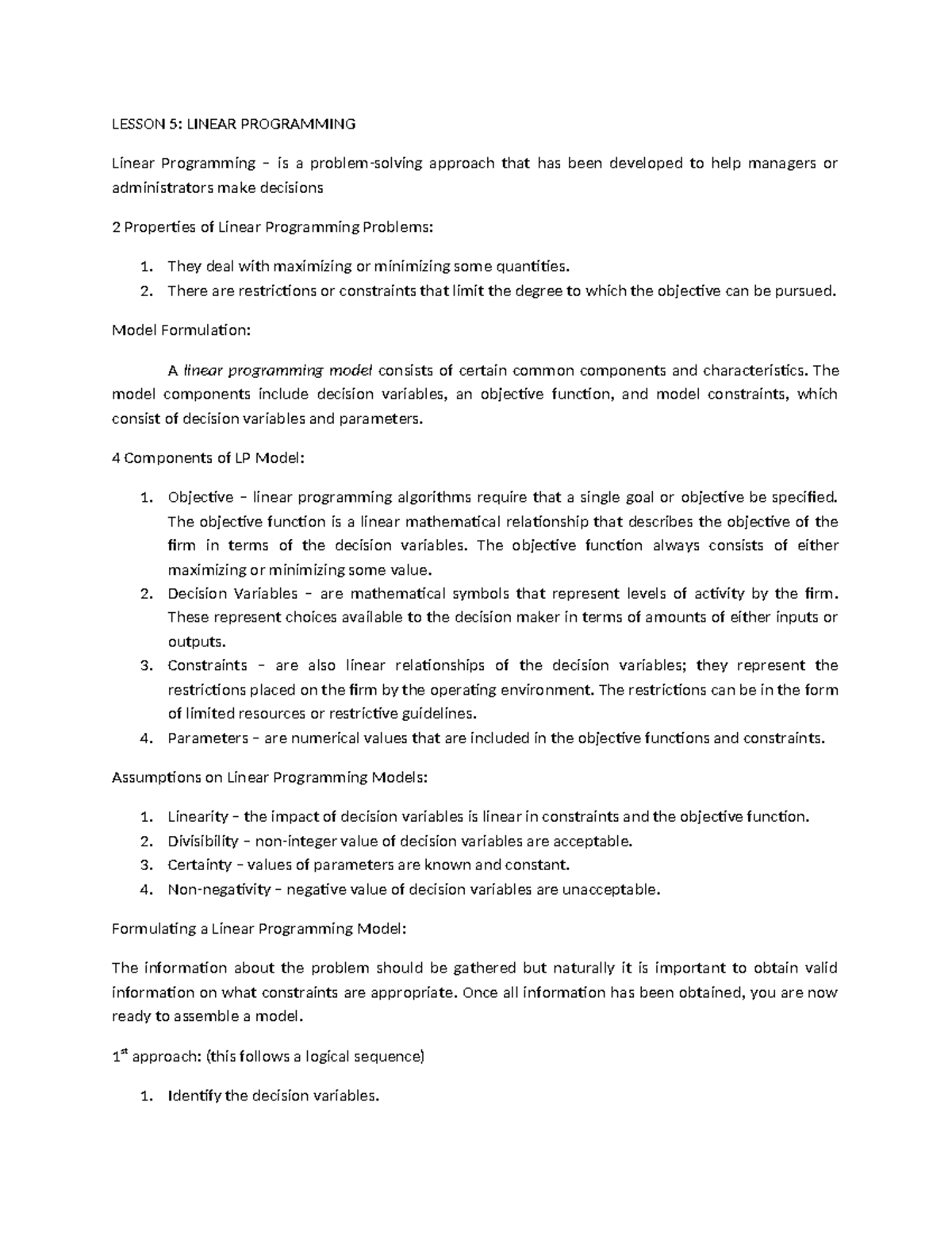 Linear- Programming - LP problems - LESSON 5: LINEAR PROGRAMMING Linear ...