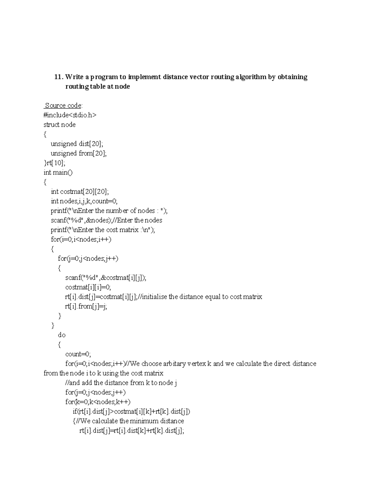 CN lab 11to 15 Exp - erqw - Write a program to implement distance ...