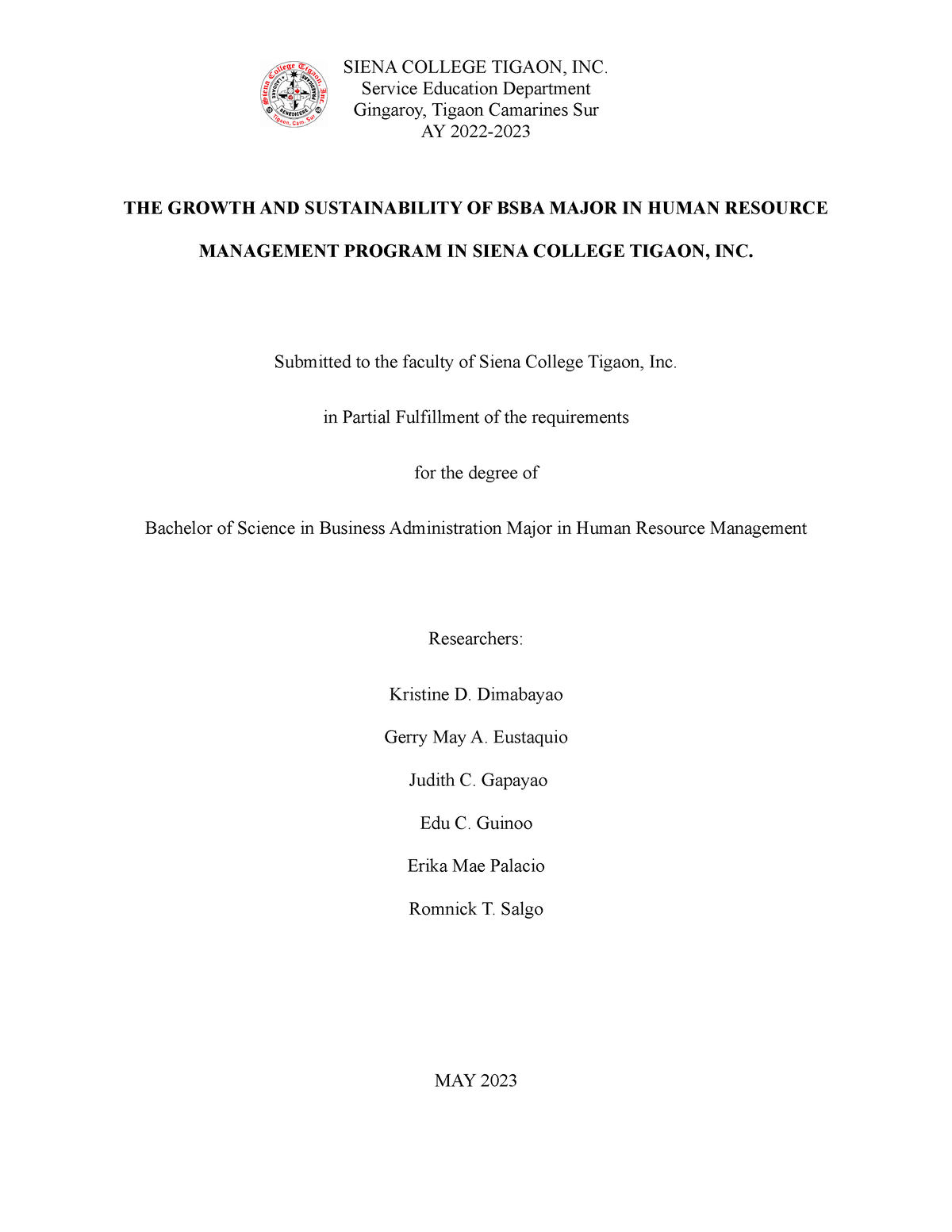 Business Research Final - Gingaroy, Tigaon Camarines Sur AY 2022- THE ...