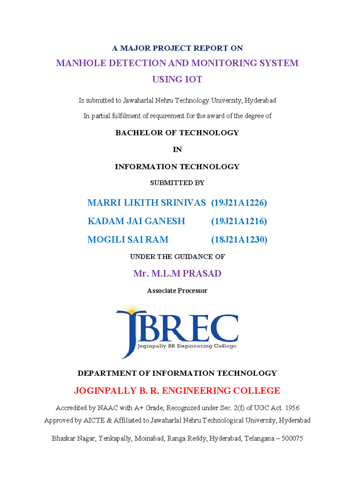 Manhole Detection Using Aurdino - A MAJOR PROJECT REPORT ON MANHOLE ...