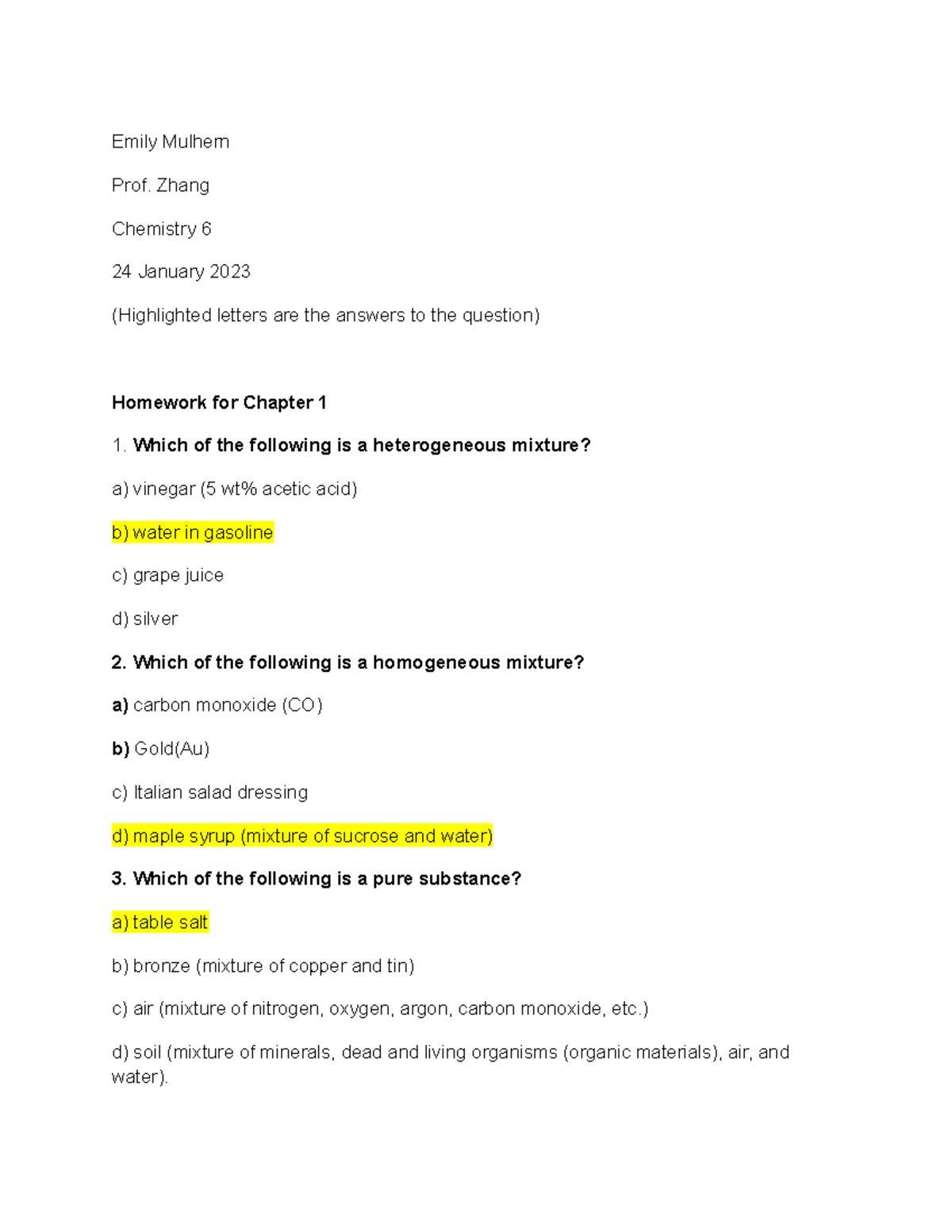 Homework For Chapter 1 Chem - Emily Mulhern Prof. Zhang Chemistry 6 24 ...