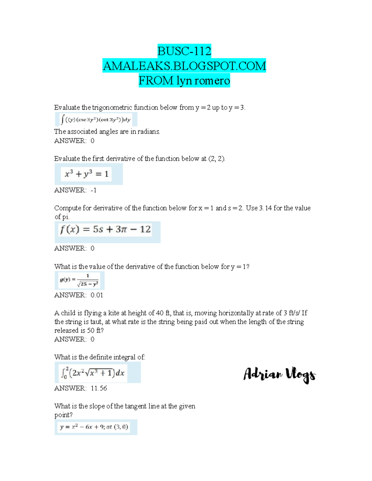 Ama leaks for Basic Calculus 20202021 BUSC AMALEAKS.BLOGSPOT FROM
