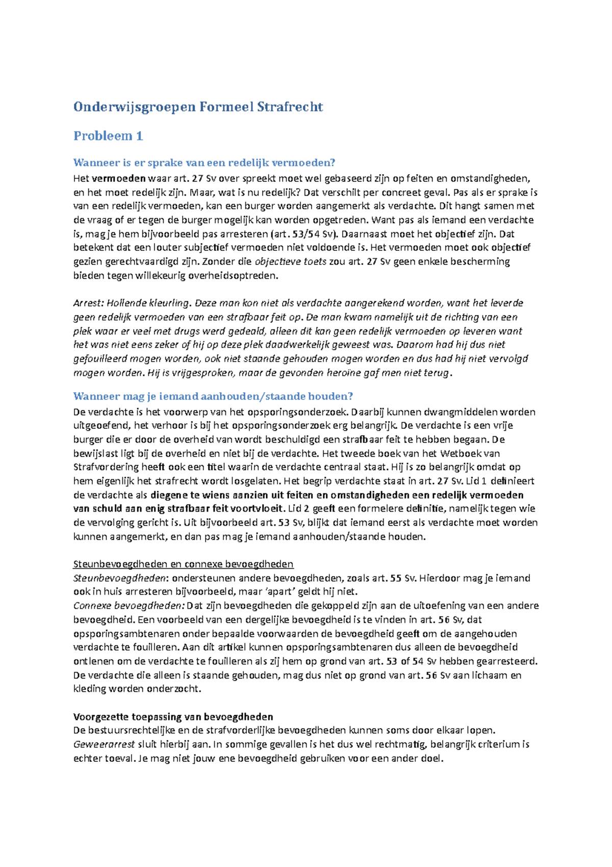 Samenvatting, Formeel Strafrecht, Werkgroepen 1 - 8 - Onderwijsgroepen ...