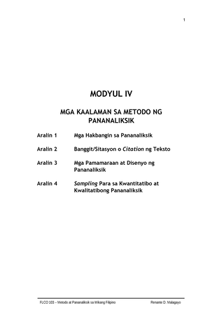 Modyul 1-Yunit 1 B-Rebyu 1 - Yunit 1 B: Rebyu Sa Mga Batayang Kasanayan ...