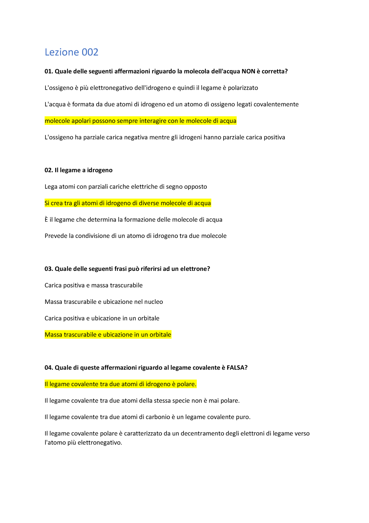 Fondamenti Lezione Quale Delle Seguenti Affermazioni Riguardo La Molecola Dell Acqua