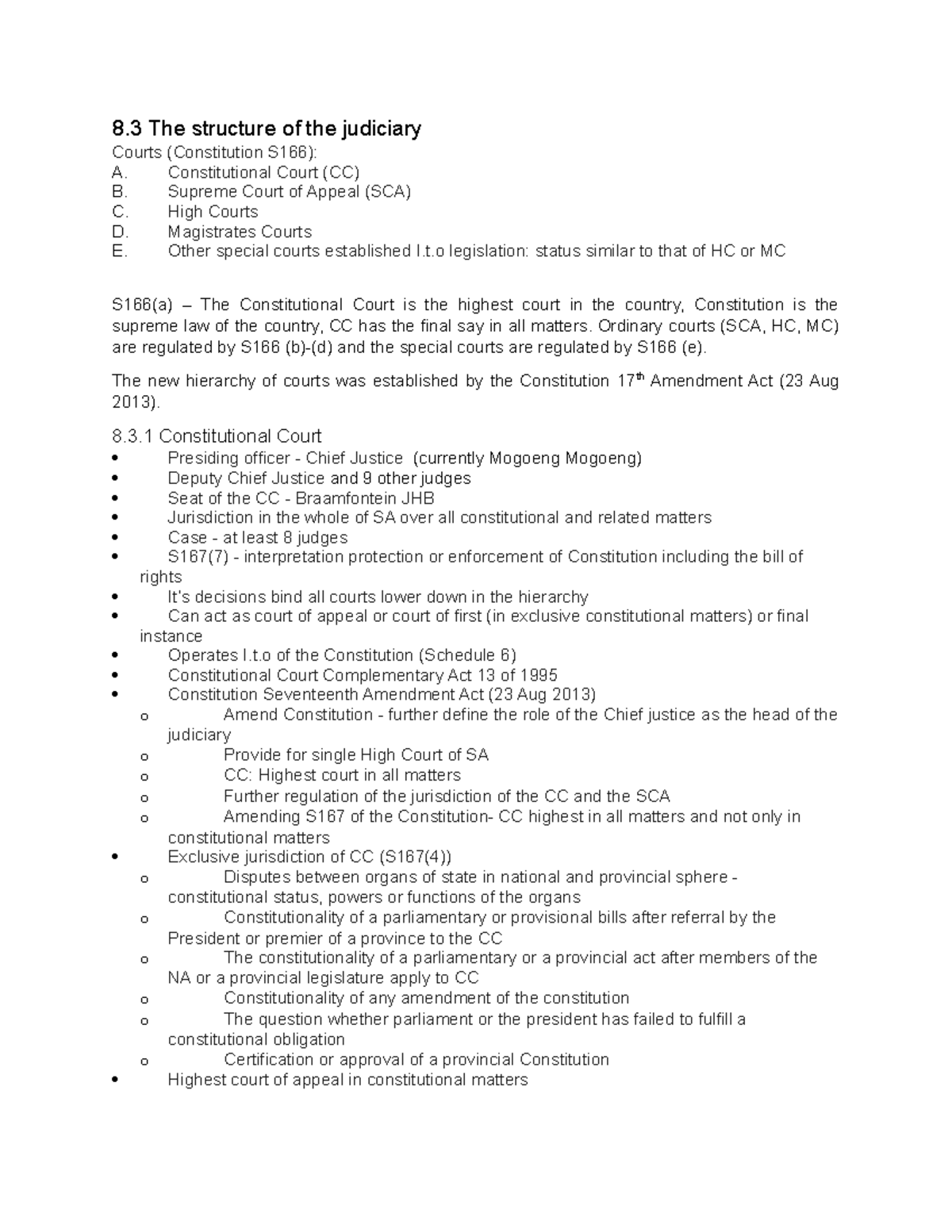 Introduction to law courts quiz notes - 8 The structure of the ...