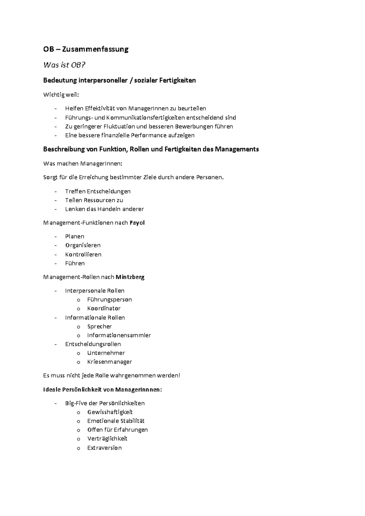 Zusammenfassung OB 2 - OB – Zusammenfassung Was ist OB? Bedeutung ...