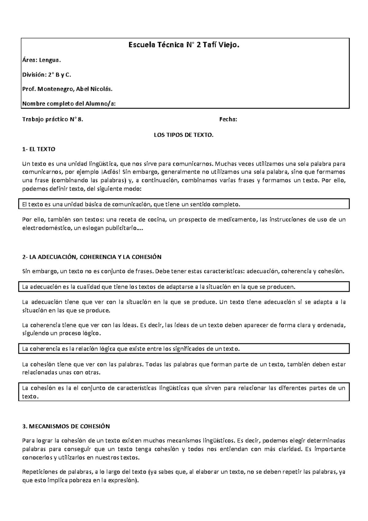 2- Trabajo Pr-ctico 8. El Texto - Escuela Técnica N° 2 Tafí Viejo. Área ...