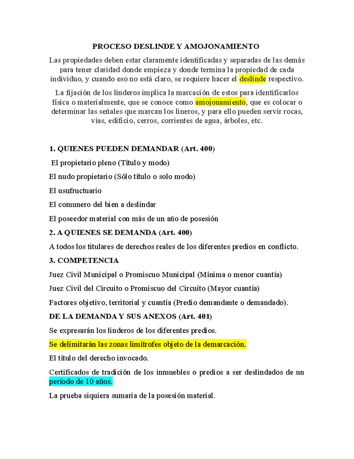 Proceso Deslinde Y Amojonamiento resumen, explicacion Derecho civil obligaciones Studocu