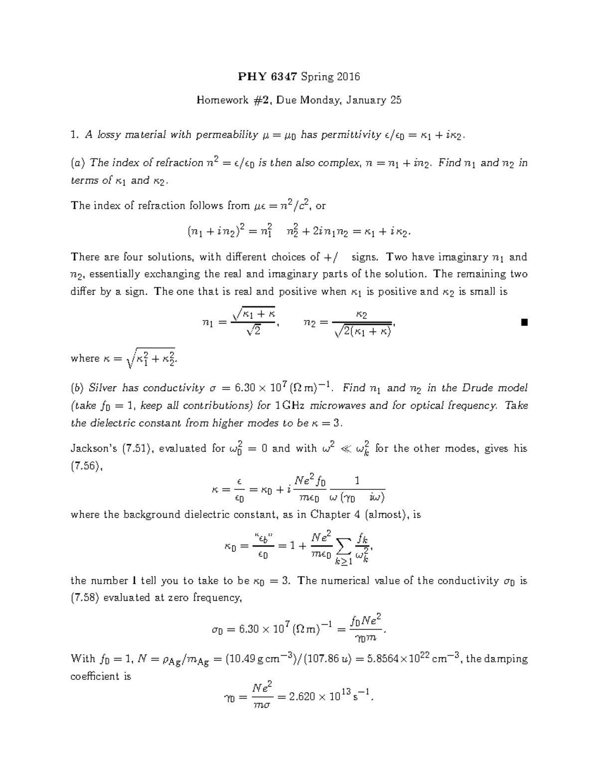 Seminar Assignments - Homework #2 + Answer - PHY 6347Spring 2016 ...