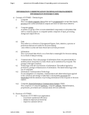 Introduction to computer packages - Chapter One Introduction to ...