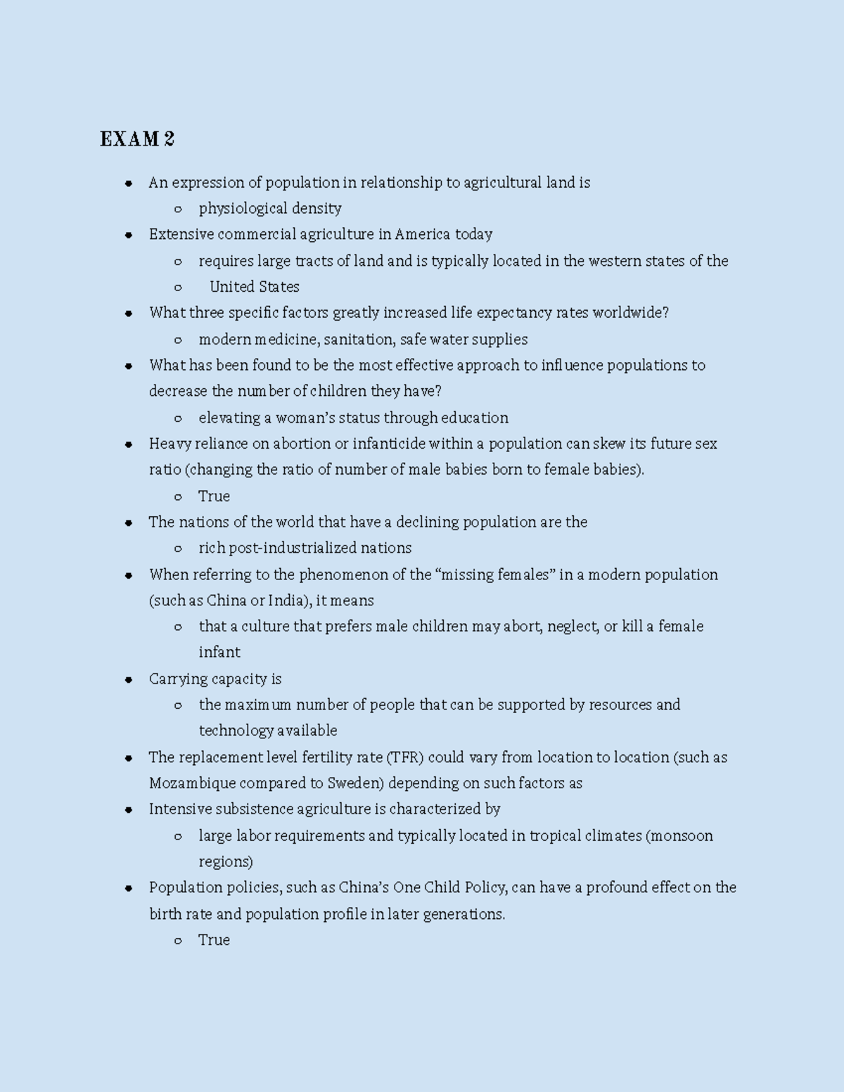 Exam 2 Exam number 2 of the course Geography 102. EXAM 2 An