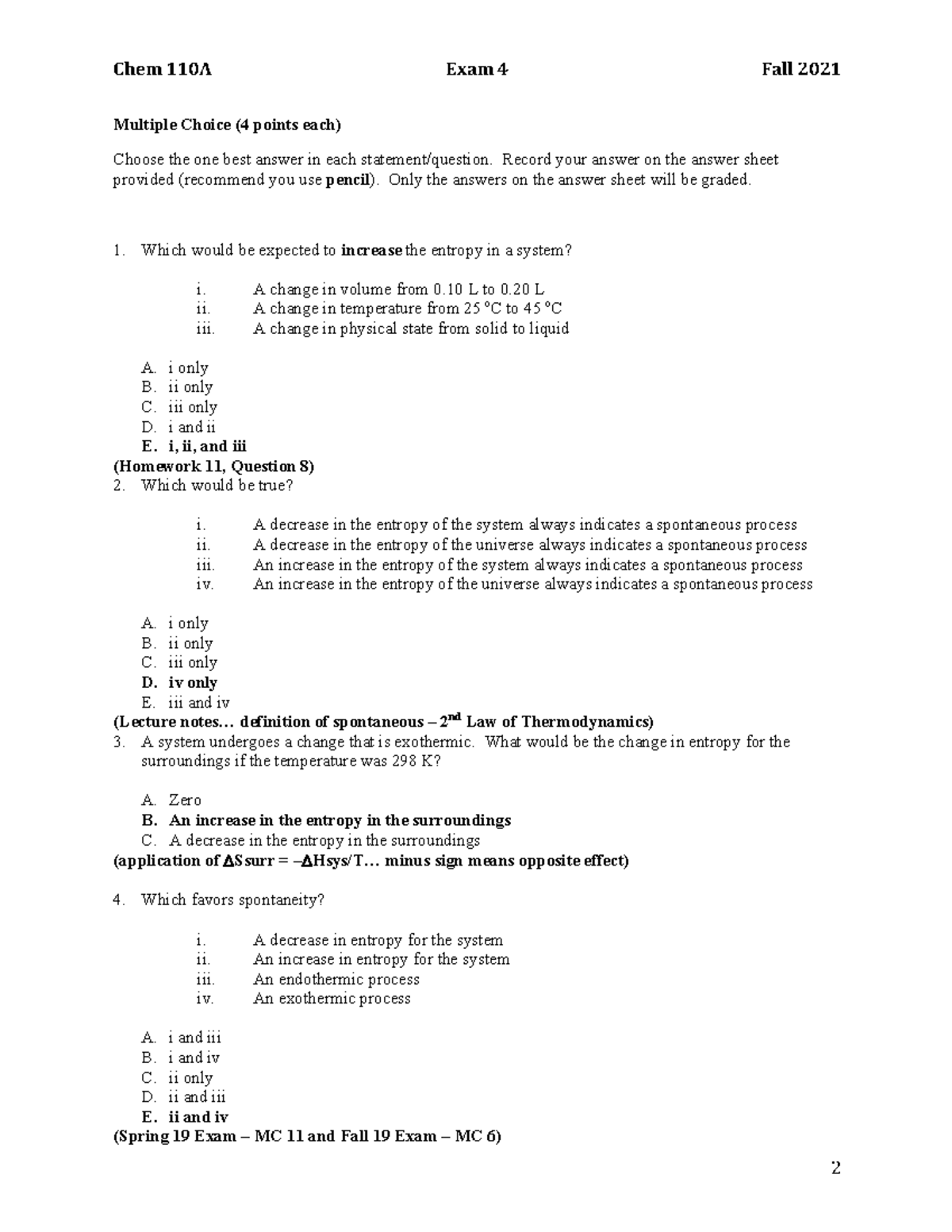 Exam4 110 Fa21 Key - exam - Multiple Choice (4 points each) Choose the ...