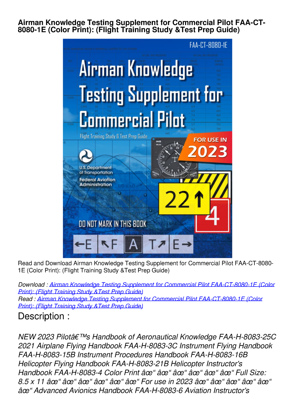 Airman Knowledge Testing Supplement For Commercial Pilot Faact 80801 E ...