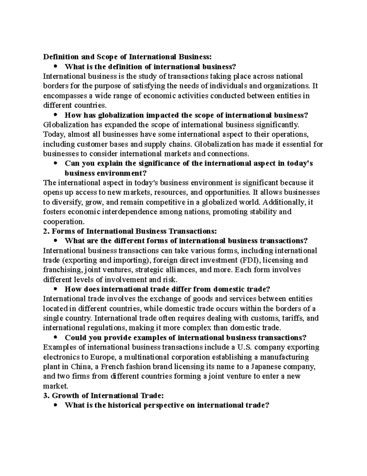 Ib notes Definition and Scope of International Business What is the
