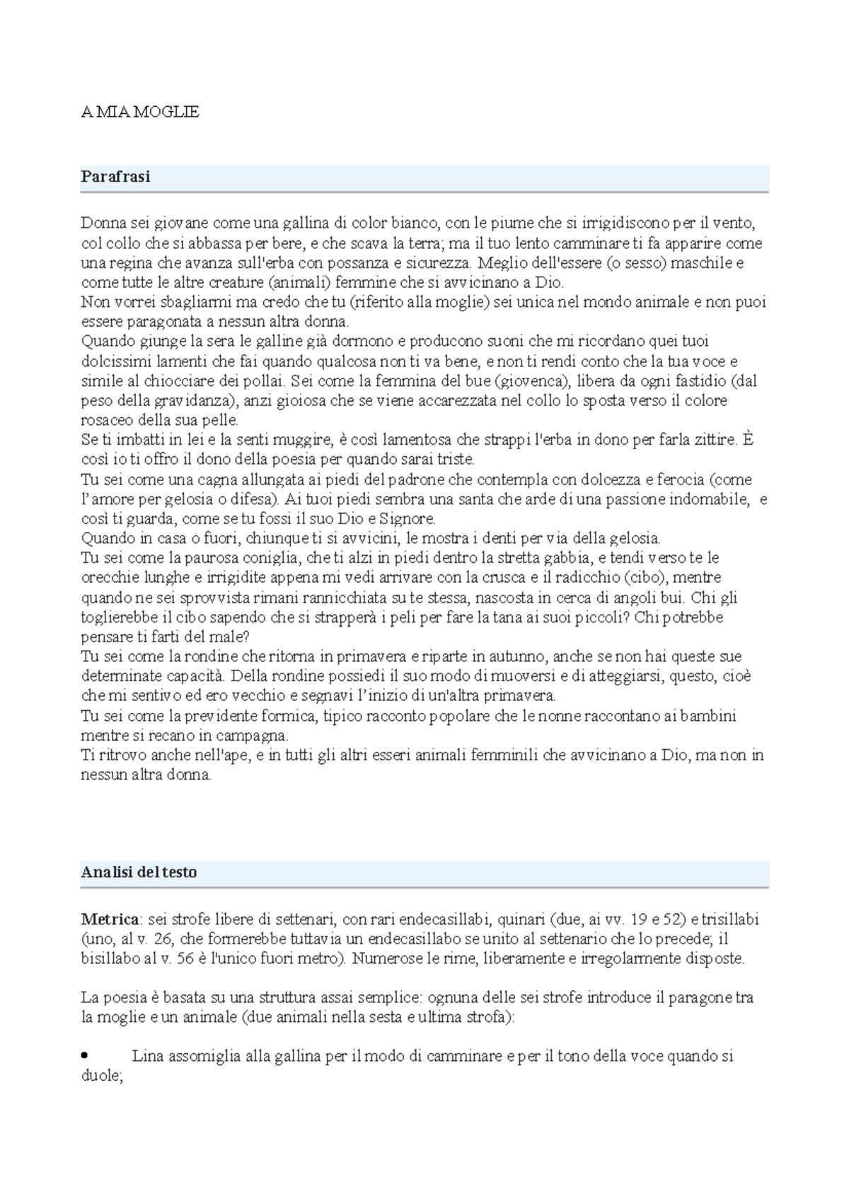 SABA - Poesie di Saba con parafrasi e commento al testo - A MIA MOGLIE ...