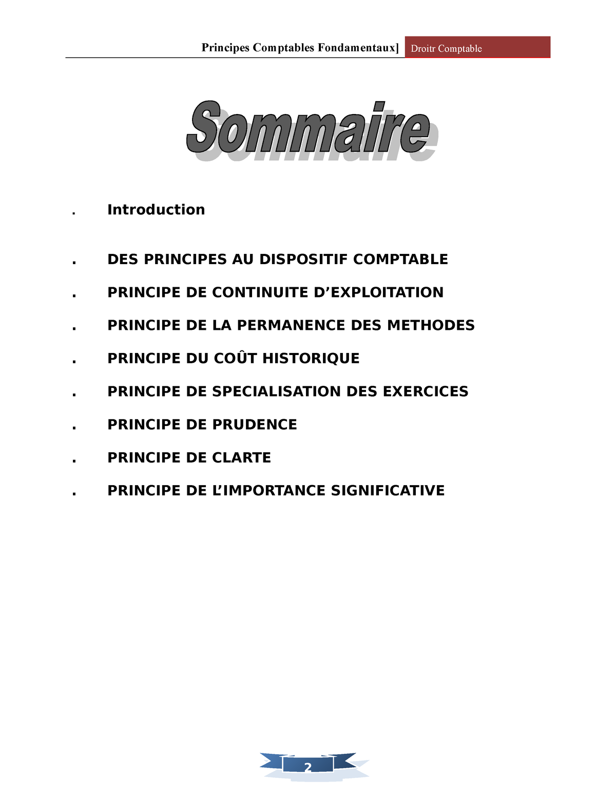 Les Principes Comptables Fondamentaux - 2 . Introduction . DES ...