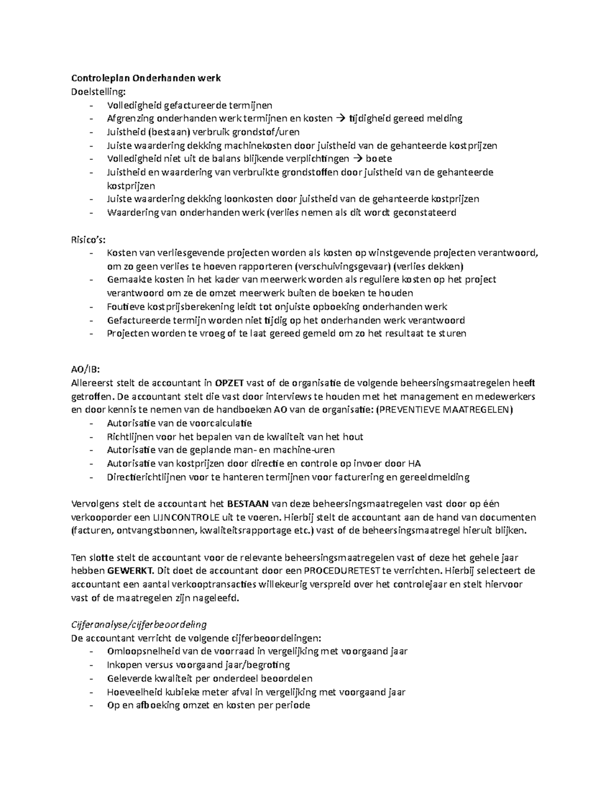 AO CB Controleplan OHW - Controleplan Onderhanden werk Doelstelling ...
