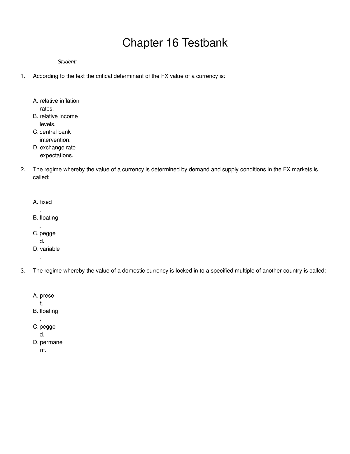 Test 16 7 May 2019, questions and answers - Chapter 16 Testbank Student Sns-Brigh10