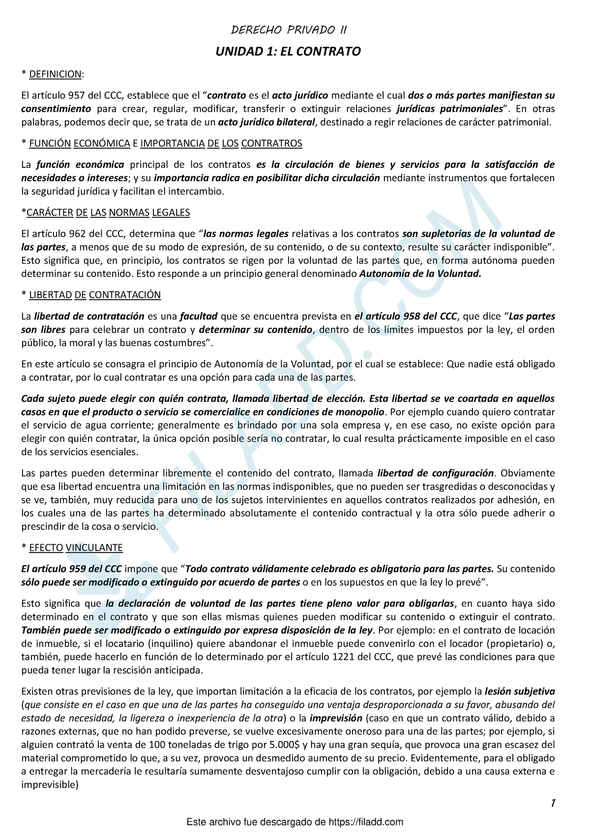 Resumen De Contratos - 1 UNIDAD 1: EL CONTRATO * DEFINICION: El ...