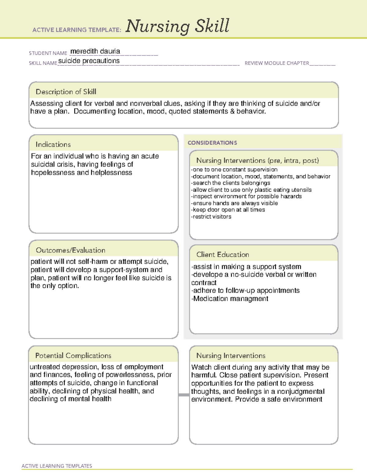 ATI active learning template Suicide precautions - ACTIVE LEARNING ...