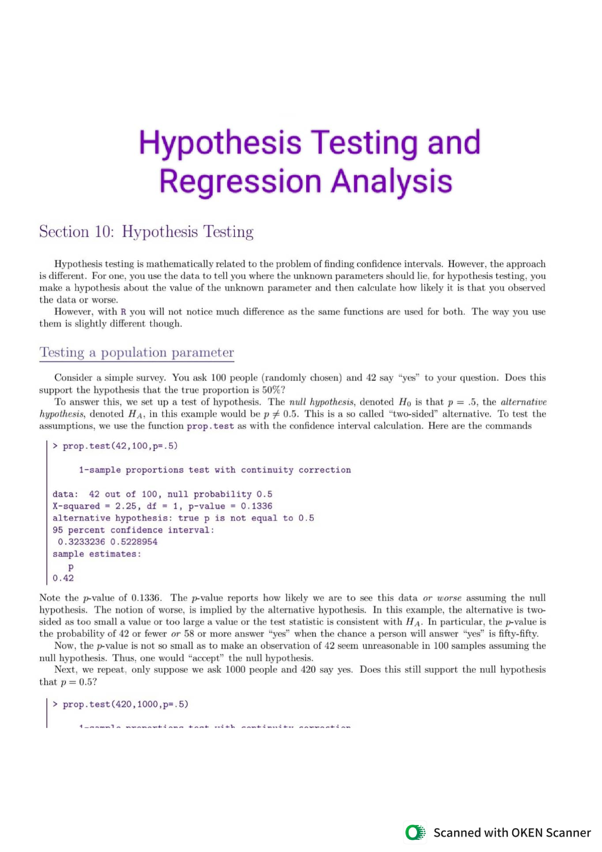 hypothesis testing and regression analysis