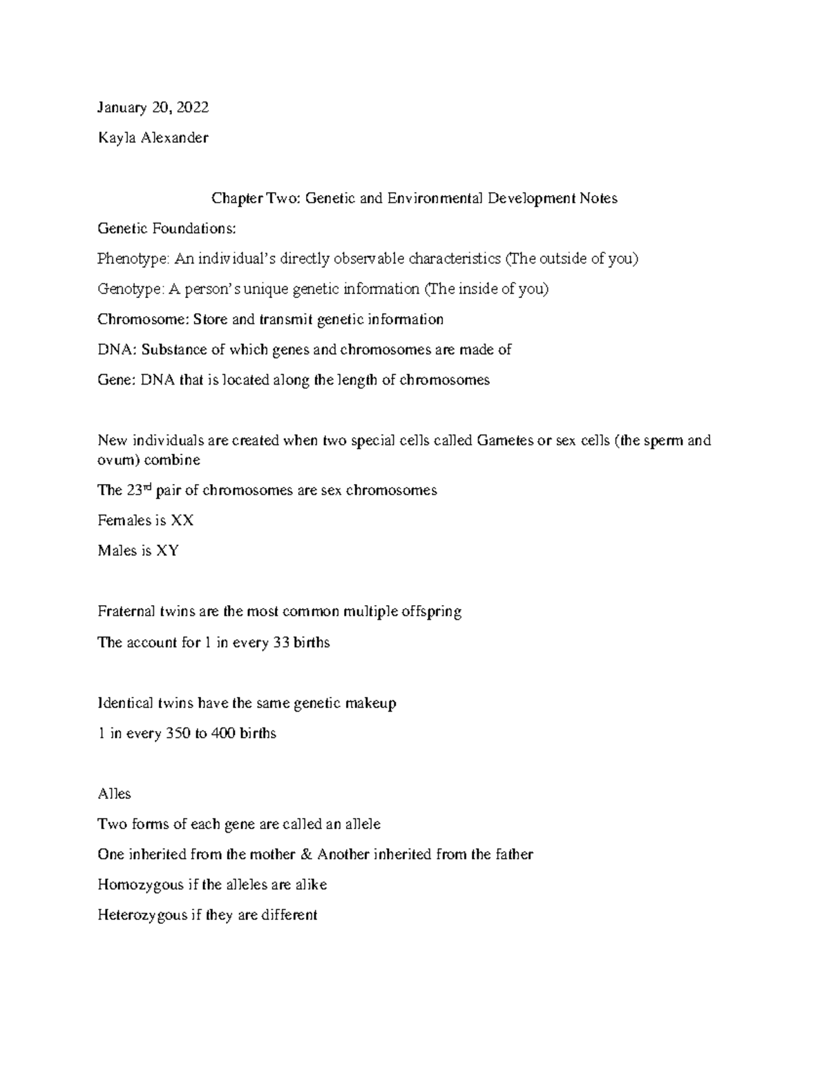 Chapter 2 - Developmental Psychology - January 20, 2022 Kayla Alexander ...