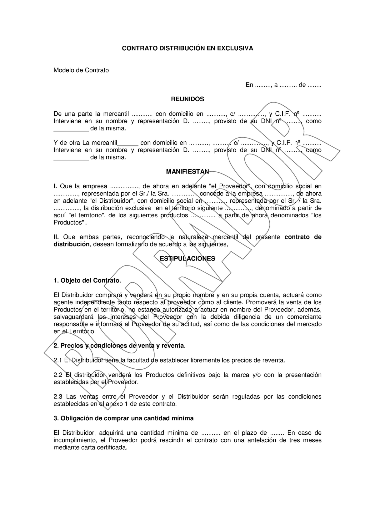 Contrato Distribucion Contrato En Exclusiva Modelo De Contrato En A De 9591