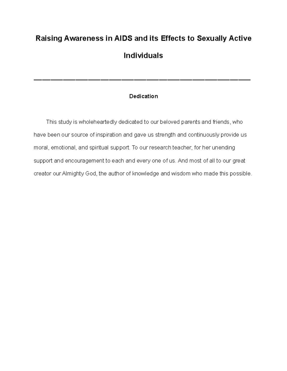 English Thesis Raising Awareness in AIDS and its Effects to Sexually