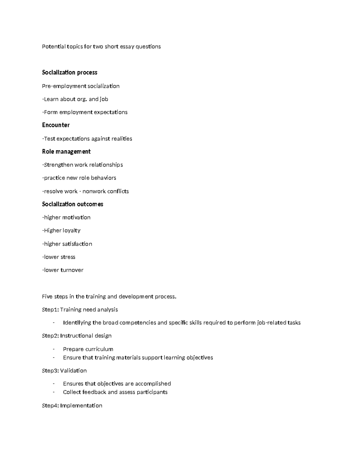 Potential topics for two short essay questions - Potential topics for ...